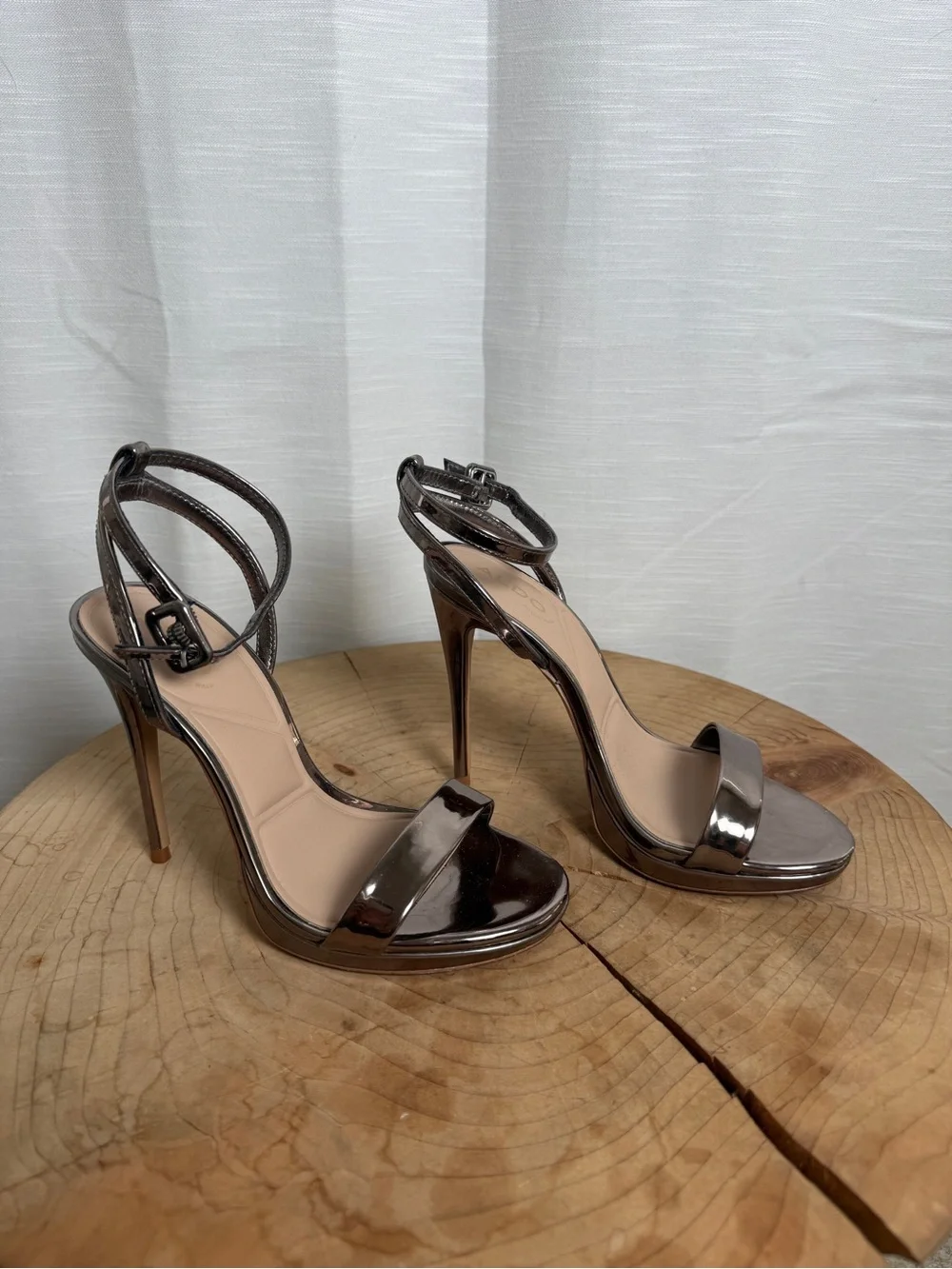 ALDO KATELINA-022 Gunmetal Metallic Ankle Strap Stiletto Heels | Size US 5 EU 35